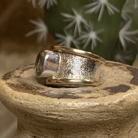 YS Sterling Silver & Brass with Prasiolite(Light Green) Ring Size 7 India - Picture 4 of 10